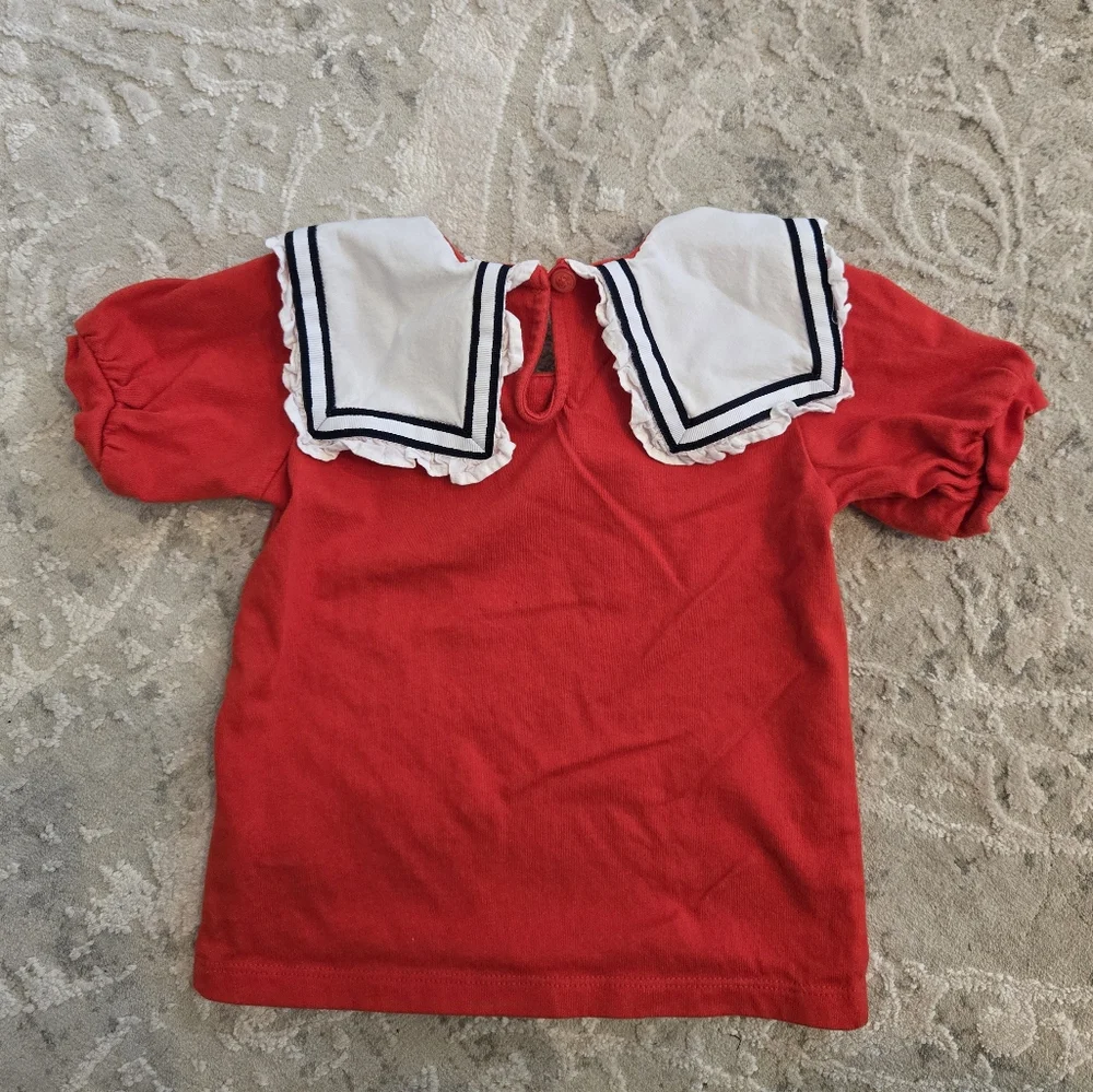 Janie and Jack Red Short Sleeved Shirt with Sailor Collar